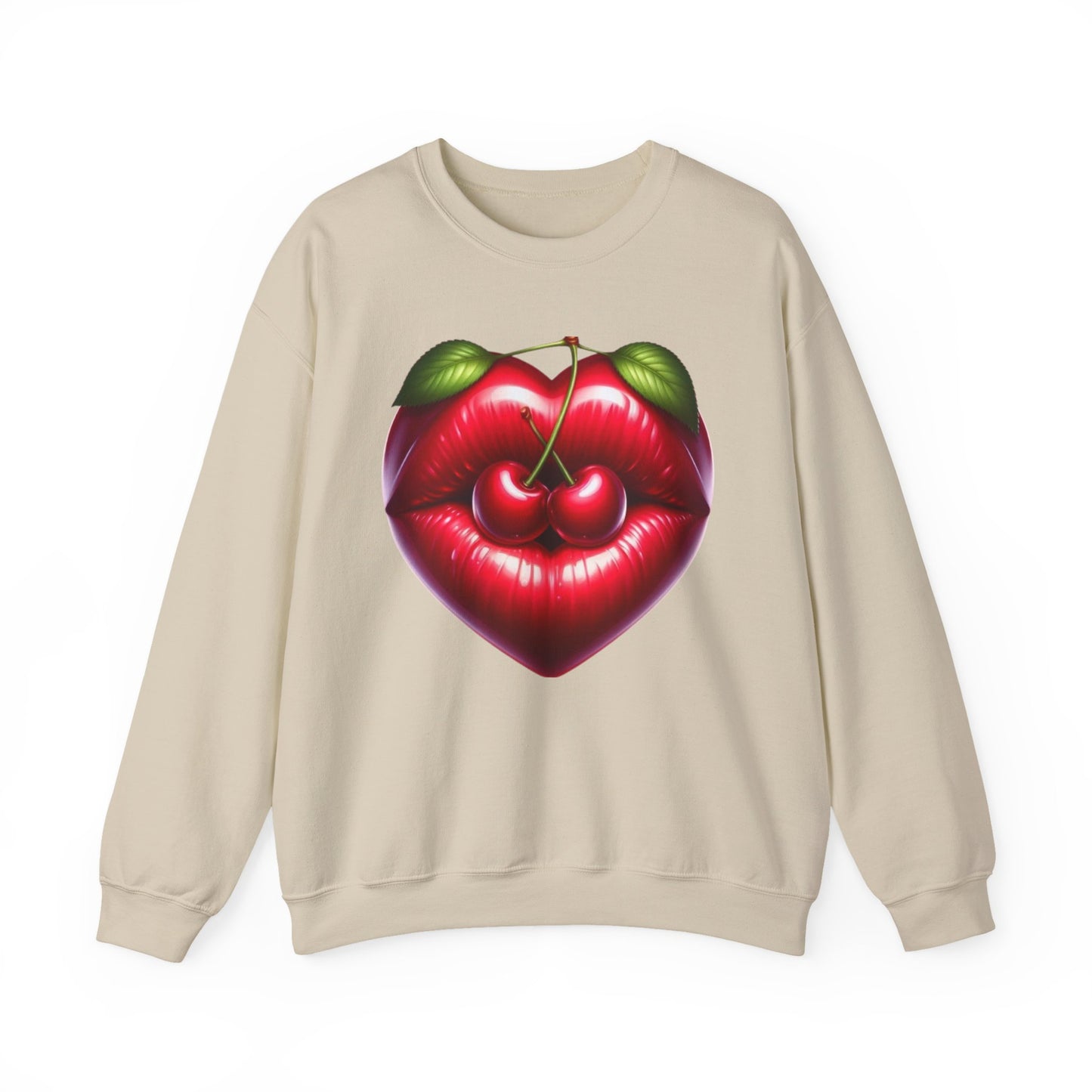 Heart Cherry Lips Sweatshirt, Cherry Face Graphic Crewneck, Cute Aesthetic Sweatshirt, Retro Pop Art Pullover, Unisex Cozy Top