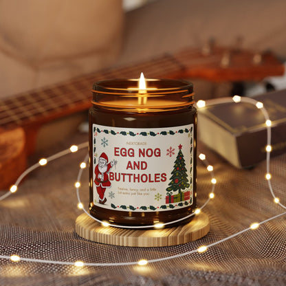 Egg Nog and Buttholes Candle Funny Christmas Candle for Friends Coworkers | Holiday Gag Gift, Premium Soy Wax Amber Jar Candle