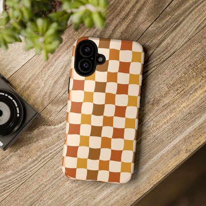 Boho Checked Phone Case, Checkerboard Design, Durable Protection, Phone Cover, Phone case For iPhone and Samsung, Trendy Phone Cover