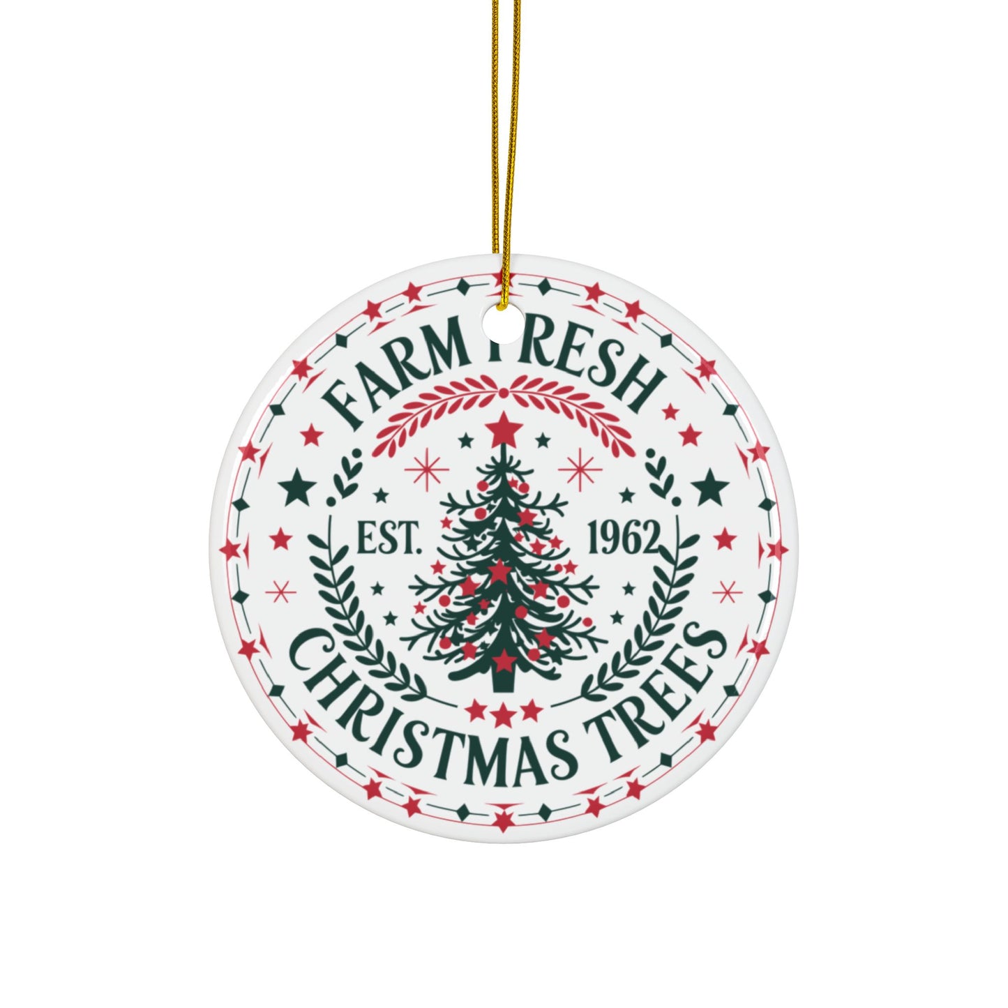 Farm Fresh Christmas Tree Ornament | Personalized Family Name Ornament 2025 | Rustic Holiday Decor | Custom Ceramic Christmas Keepsake Gift