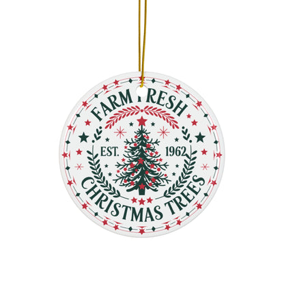 Farm Fresh Christmas Tree Ornament | Personalized Family Name Ornament 2025 | Rustic Holiday Decor | Custom Ceramic Christmas Keepsake Gift