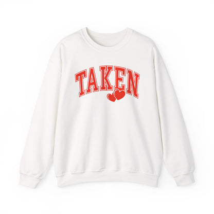Taken Heart Graphic Sweatshirt, Red Collegiate Letters Crewneck, Cute Valentine Pullover, Cozy Gift for Her, Romantic Couple Sweater