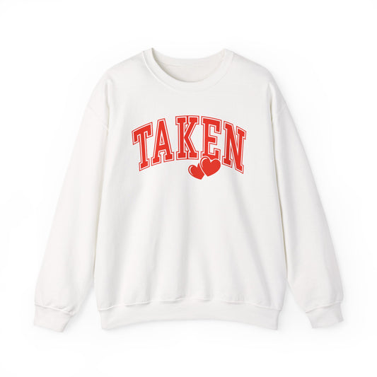 Taken Heart Graphic Sweatshirt, Red Collegiate Letters Crewneck, Cute Valentine Pullover, Cozy Gift for Her, Romantic Couple Sweater
