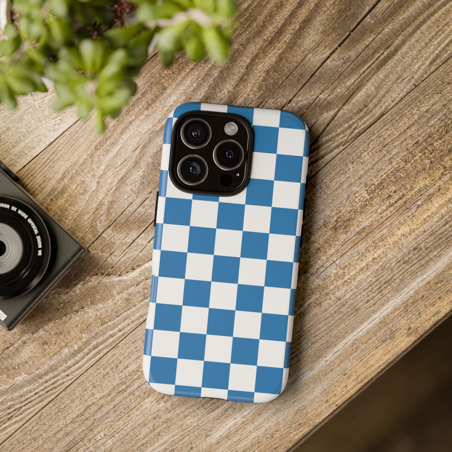 Checkered Phone Case, iPhone 17 Pro, 17, 16, 15, 14, 13, 12, 11, X, XR, XS MAX, Smartphone Cover, Blue and White Mobile Protector