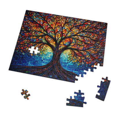 Tree of Life Jigsaw Puzzle, Colorful Stained Glass Mosaic Puzzle with Tin, Adult Puzzle Gift, Art Jigsaw
