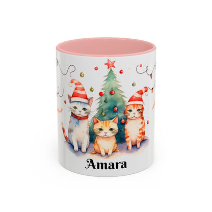 Personalized Festive Cat Accent Coffee Mug, Holiday, Christmas, Unique Gift, Home Decor, Cute Cat Lovers, Christmas Day Gift
