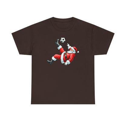 Santa Soccer Heavy Cotton Tee, Fun Holiday Shirt, Christmas Party, Gift for Him/Her, Festive Clothing, Casual Wear, Gift for her