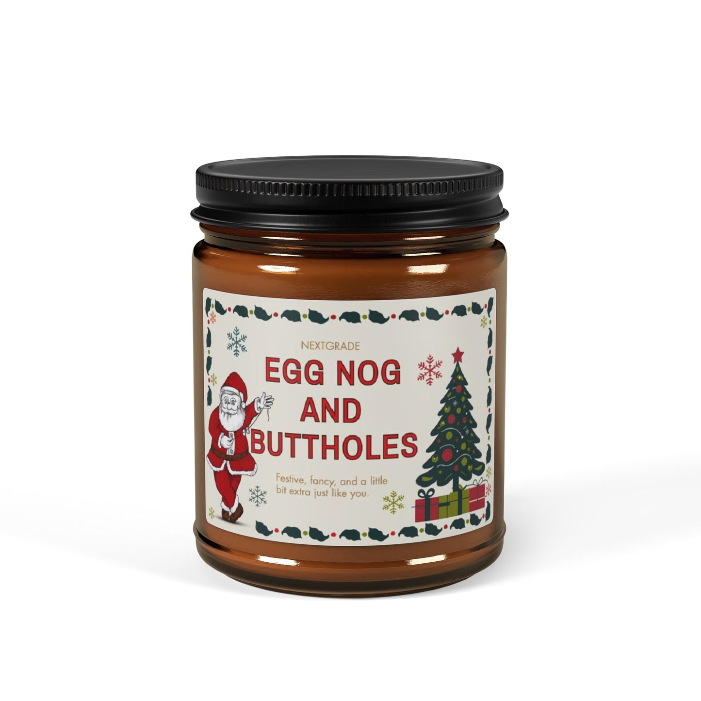 Egg Nog and Buttholes Candle Funny Christmas Candle for Friends Coworkers | Holiday Gag Gift, Premium Soy Wax Amber Jar Candle