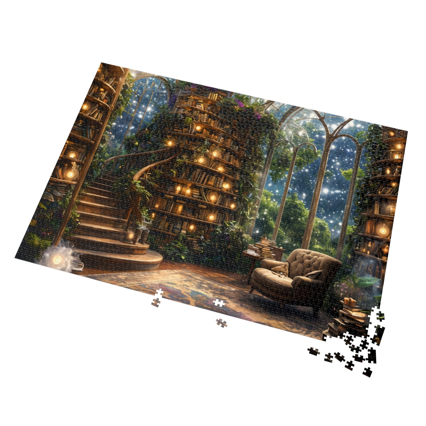 Dream Library, Magical Greenhouse, Jigsaw Puzzles, Star Filled Sky Library Reading Garden Lounge Room, Starry Night View, 500 Or 1000