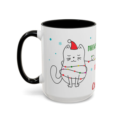Personalized Meowy Christmas Accent Mug, Funny Holiday Coffee Cup, Cat Lover Gift, Festive Drinkware, Christmas Decor, Personalized Mug