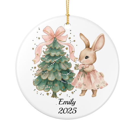 Personalized Bunny Christmas Ornament 2025 – Baby’s First Christmas Ceramic Keepsake | Custom Name Woodland Ornament | Cute Bunny Holiday Decor