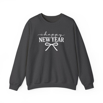 Happy New Year Sweatshirt | Cozy Holiday Crewneck | Script Bow Graphic Sweater | New Year Party Sweatshirt | Winter Gift