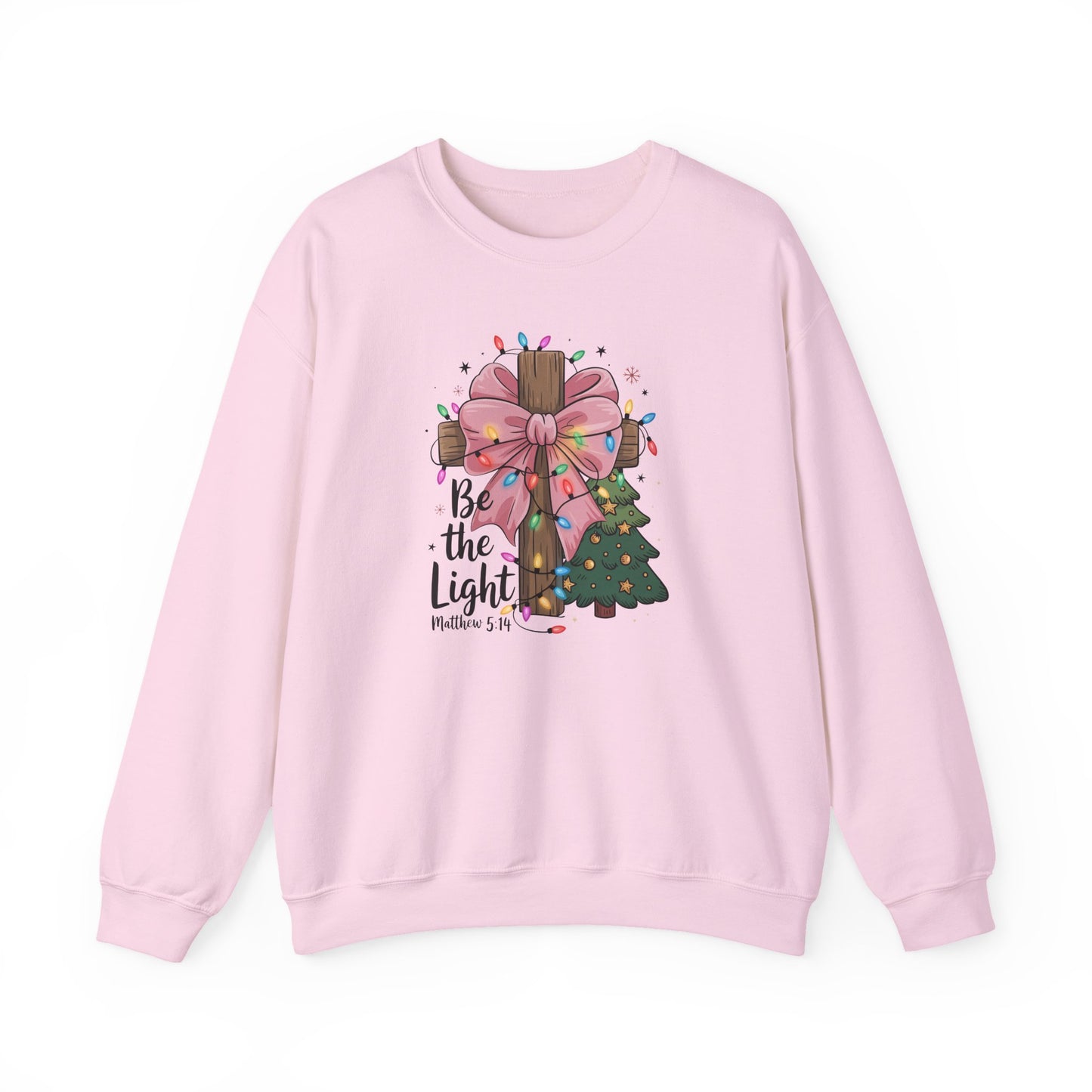Be the Light Sweatshirt Christian Christmas Sweater | Matthew 5:14 Bible Verse Shirt | Pink Holiday Sweatshirt | Faith Christmas Gift