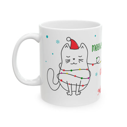 Personalized Meowy Christmas Ceramic Mug, Holiday Coffee Cup, Cute Cat Design, Festive Drinkware, Christmas Day Gift, Gift for Her