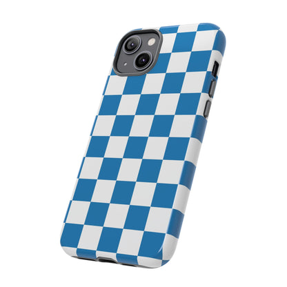 Checkered Phone Case, iPhone 17 Pro, 17, 16, 15, 14, 13, 12, 11, X, XR, XS MAX, Smartphone Cover, Blue and White Mobile Protector