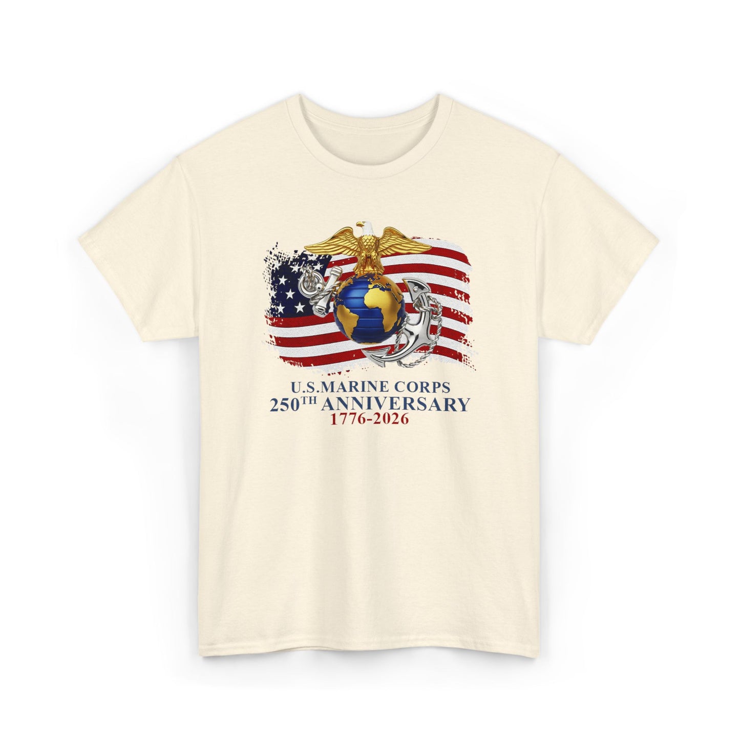 US Marine Corps 250th Anniversary T-Shirt Eagle, Globe Anchor with American Flag (1776-2026)