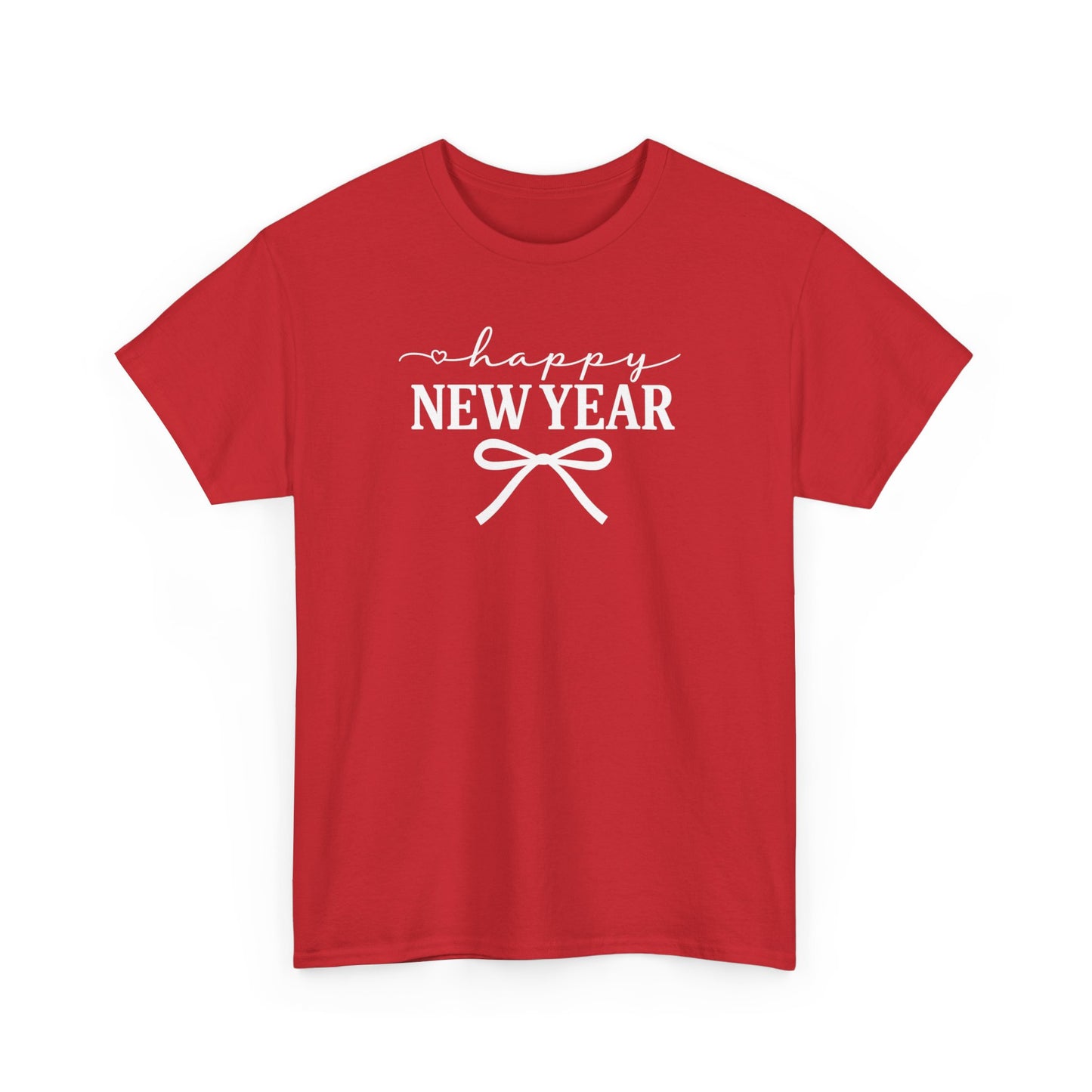 Happy New Year Bow T-Shirt, Minimalist New Year Typography Tee, Holiday Graphic Shirt, New Year's Eve Outfit, Casual Festive Top
