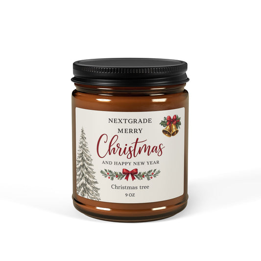 Merry Christmas Soy Candle in Amber Jar | Holiday Scented Candle Gift | Christmas Script Label | Winter Home Decor | Hand Poured Candle