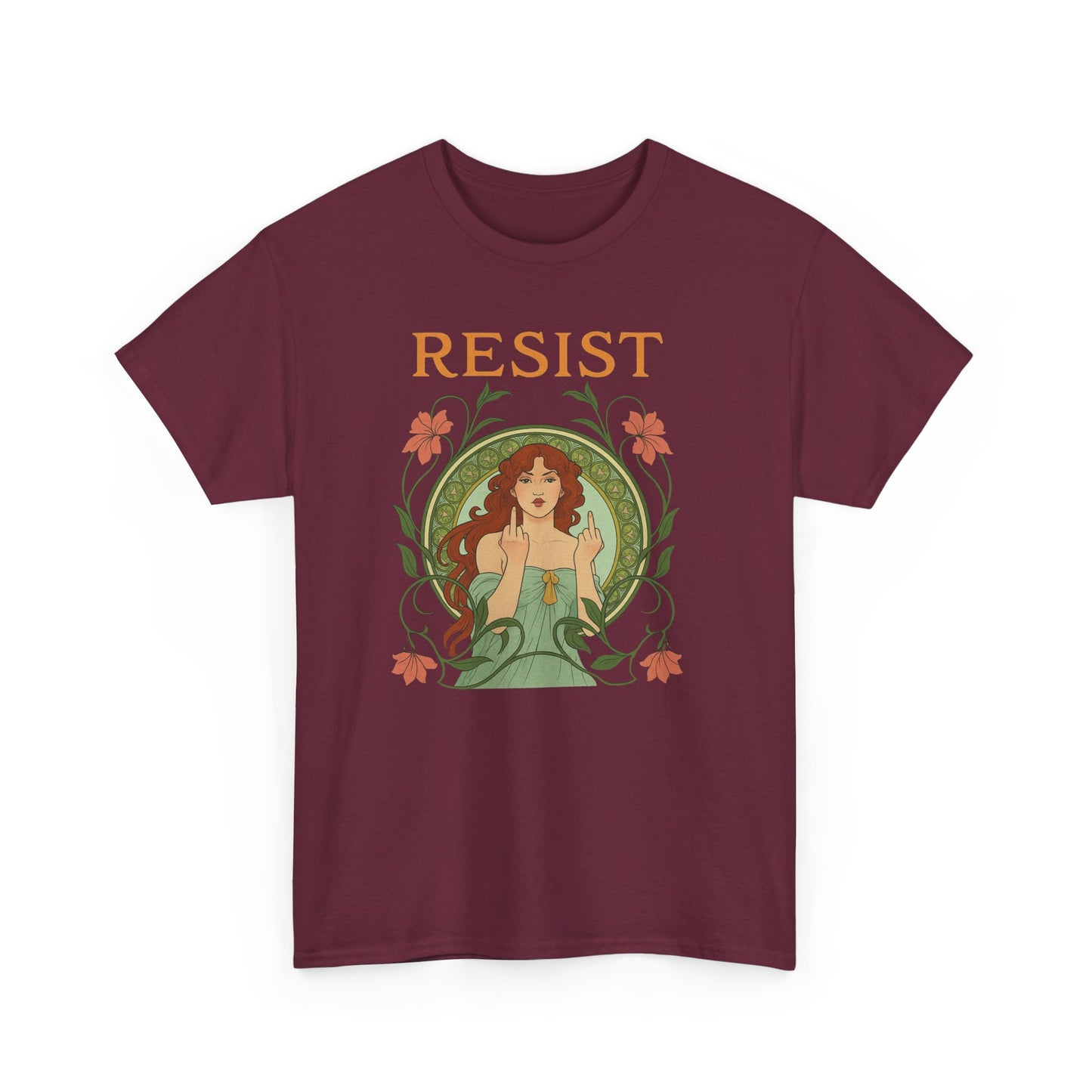 Resist Art Nouveau Woman Tee, Feminist Vintage Shirt, Botanical Activist T-Shirt, Retro Feminism Gift, Empowerment Top, Mucha Anti Trump