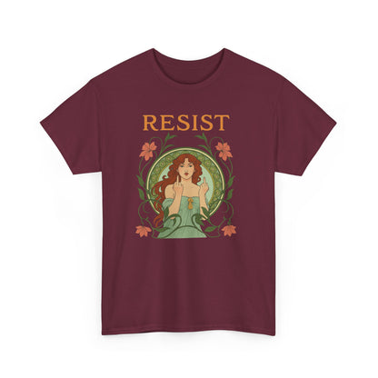 Resist Art Nouveau Woman Tee, Feminist Vintage Shirt, Botanical Activist T-Shirt, Retro Feminism Gift, Empowerment Top, Mucha Anti Trump