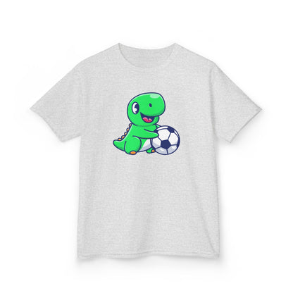 Green Dinosaur Playing Soccer Kids T-Shirt, Cute Dino Soccer Shirt for Boys Girls, Fun Youth Sports Graphic Tee, Football Lover