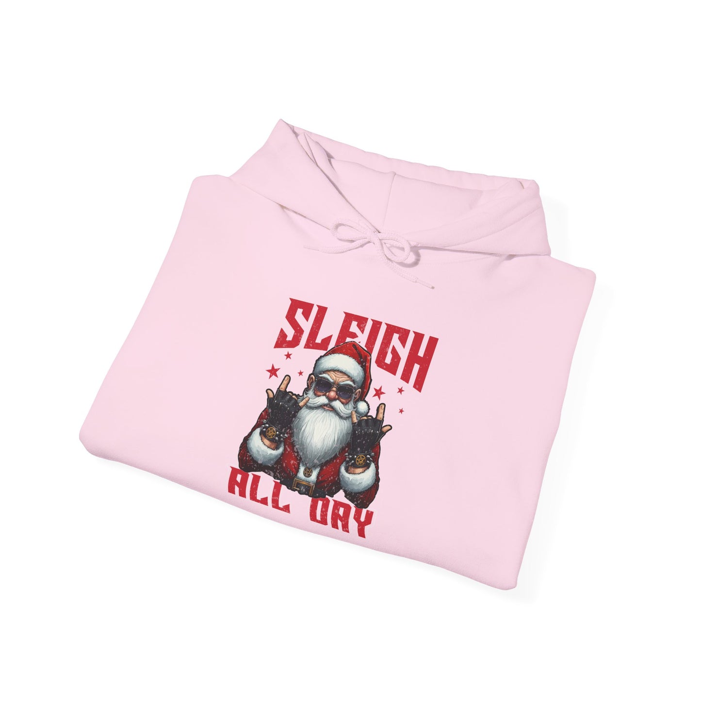 Funny Santa Sleigh All Day Hoodie | Rocker Santa Christmas Hoodie | Cool Holiday Sweatshirt | Funny Christmas Gift