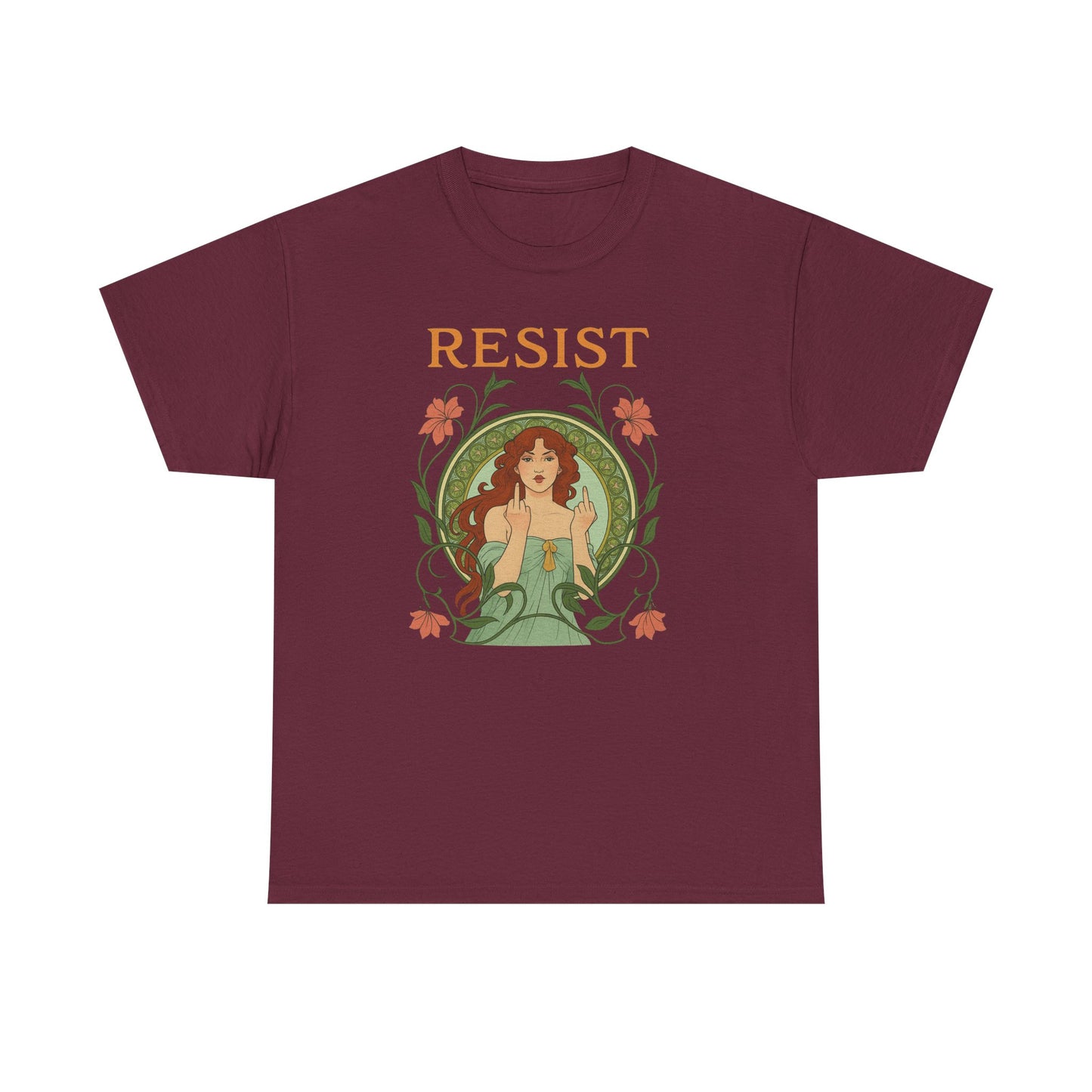 Resist Art Nouveau Woman Tee, Feminist Vintage Shirt, Botanical Activist T-Shirt, Retro Feminism Gift, Empowerment Top, Mucha Anti Trump