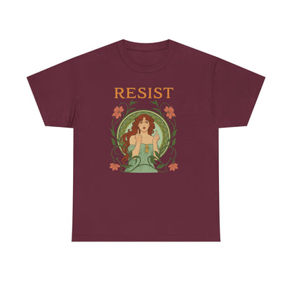 Resist Art Nouveau Woman Tee, Feminist Vintage Shirt, Botanical Activist T-Shirt, Retro Feminism Gift, Empowerment Top, Mucha Anti Trump