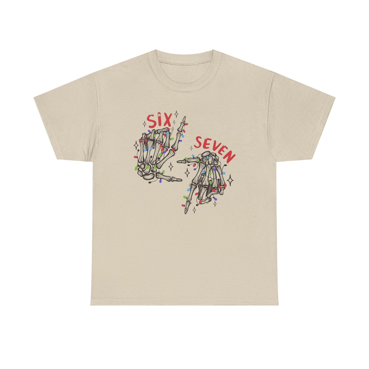 Six Seven Skeleton Hands T Shirt  Funny Halloween Christmas Tee for Men & Women | Cool Skeleton Hand Sign Graphic Shirt | Soft Cotton Top