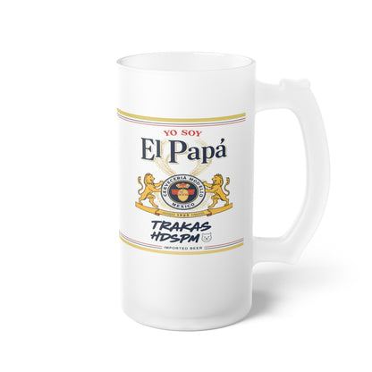 Estrella Style Frosted Glass Beer Mug, Spanish Beer Label Stein, 16oz Barware Gift, Vintage Brewery Logo Mug