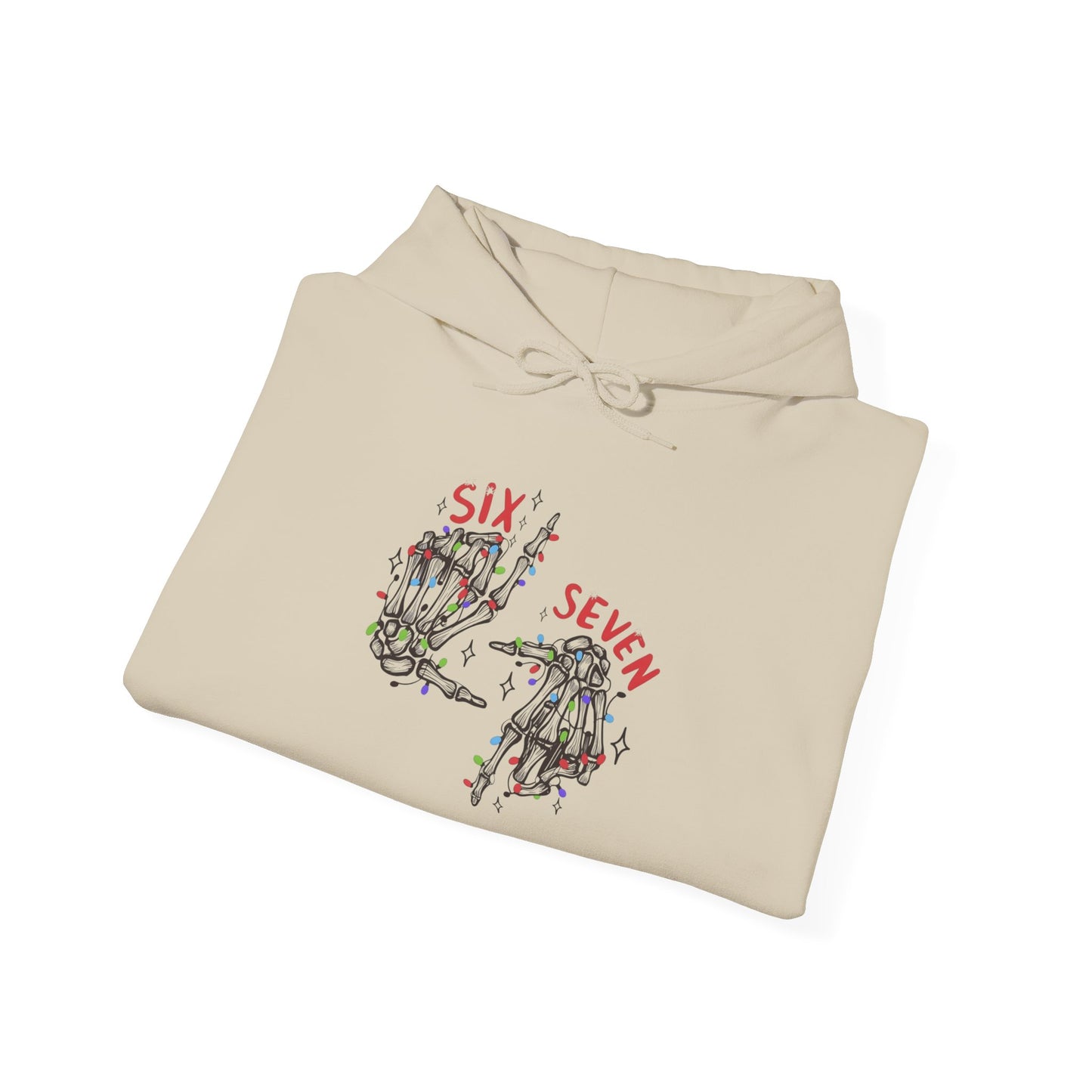 Six Seven Skeleton Hands Hoodie  Funny Halloween  Christmas Pullover | Skeleton Hand Lights Hoodie | Cool Holiday Sweatshirt Gift for Men