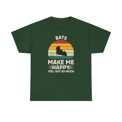 Bats Make Me Happy Unisex Heavy Cotton Tee, Funny Graphic Tee, Lovers Gift, Halloween Apparel, Everyday Casual Wear, Nature