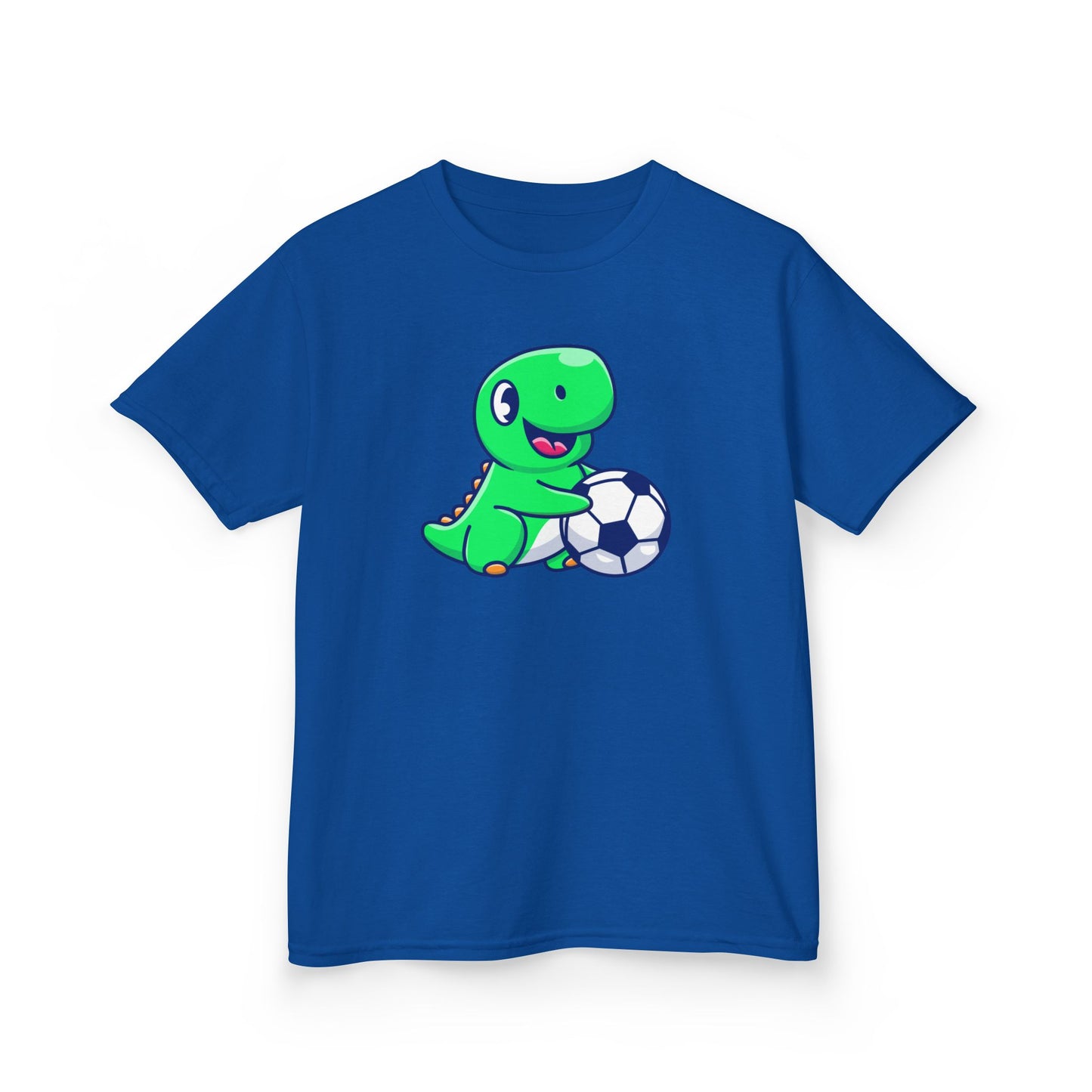 Green Dinosaur Playing Soccer Kids T-Shirt, Cute Dino Soccer Shirt for Boys Girls, Fun Youth Sports Graphic Tee, Football Lover