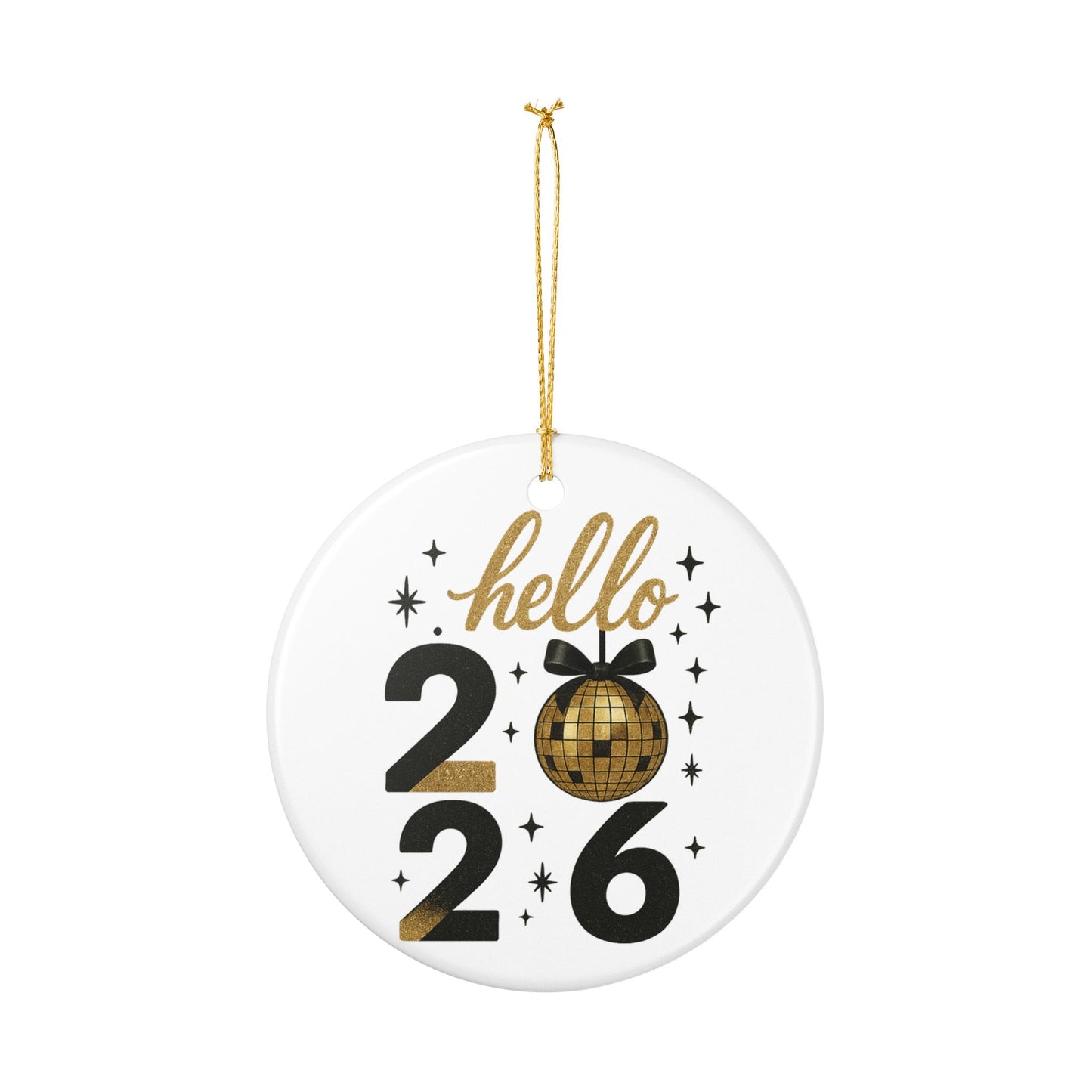 Happy New Year 2026, Trendy New Years, Black And Gold Sequins Glitter Faux Sparkly New Year Ornament, Hello 2026