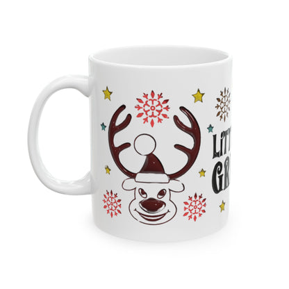 Little Grinch Mug, Cute Christmas Coffee Cup, Santa Hat Reindeer Holiday Mug, Funny Cocoa Cup for Kids & Family, Xmas Gift Idea