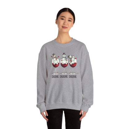Drink Drank Drunk Christmas Sweatshirt | Funny Wine Lover Holiday Sweater | Snowman Drinking Crewneck | Christmas Gift