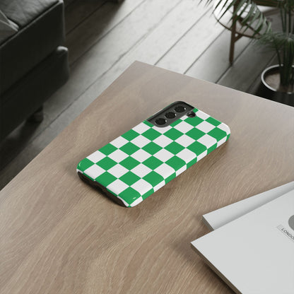 Green Checkered Phone Case, Phone Cases Samsung Galaxy S25, S25 Plus, S24, S24 Plus, S24 Ultra, S23, S22, S22 Plus, S21 Ultra, S21 FE, S20+