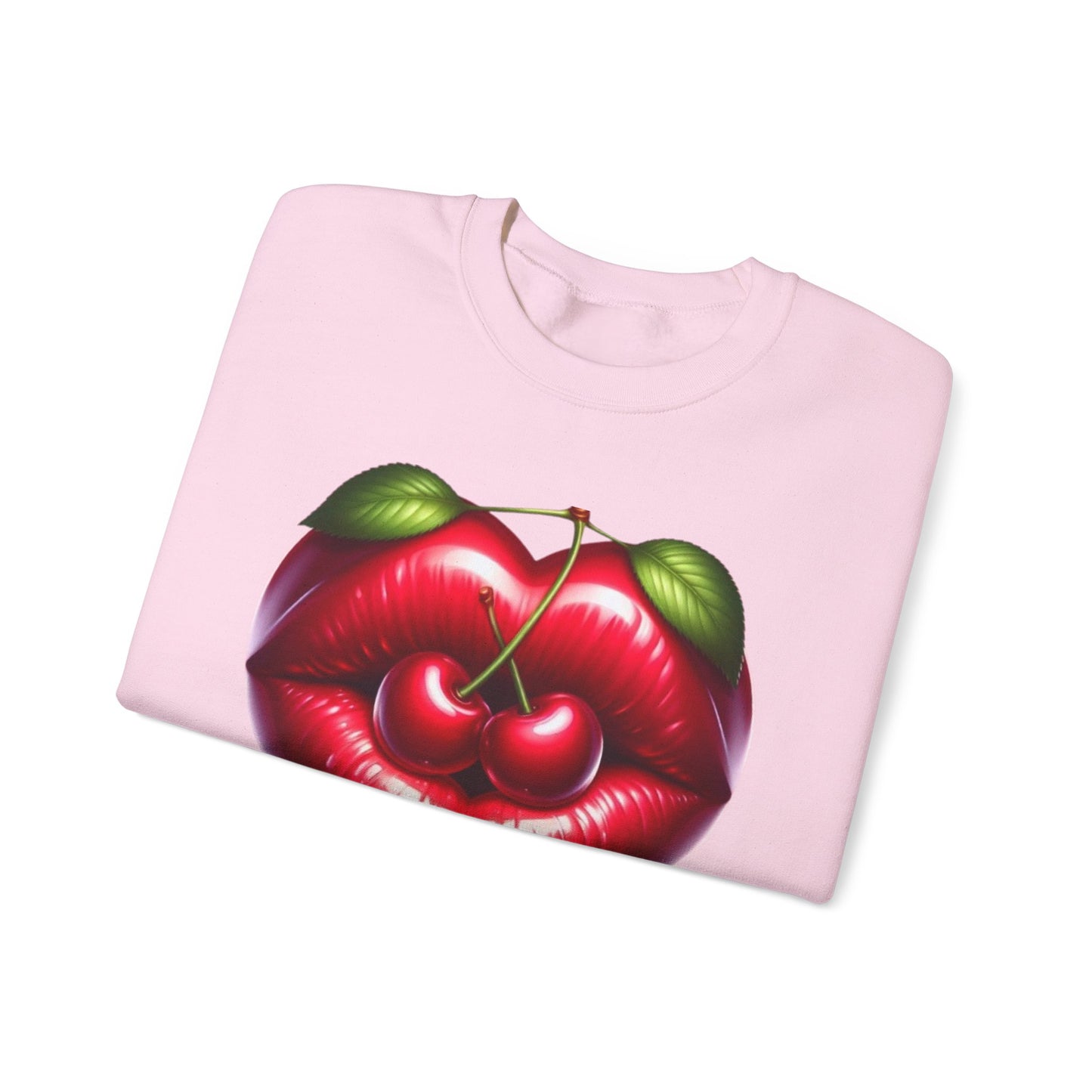 Heart Cherry Lips Sweatshirt, Cherry Face Graphic Crewneck, Cute Aesthetic Sweatshirt, Retro Pop Art Pullover, Unisex Cozy Top