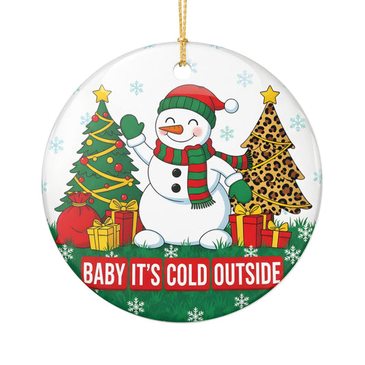 Baby It’s Cold Outside Snowman Ornament | Cute Christmas Tree Decor with Presents | Winter Holiday Gift | Funny Ceramic Keepsake