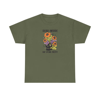 Skull Graphic Tee, Quirky Heavy Cotton T-Shirt, Dead Inside but Dying Pretty, Unisex Casual Wear, 90s Aesthetic, Gift for Friends