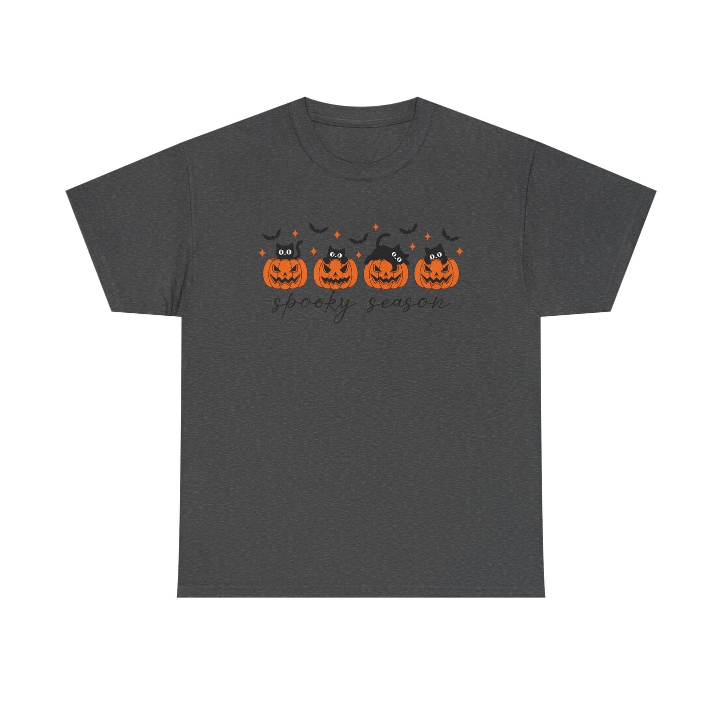 Spooky Season Unisex Heavy Cotton Tee, Halloween Shirt, Fall Apparel, Pumpkin T-Shirt, Cat Lover Gift, Pumpkin Tee