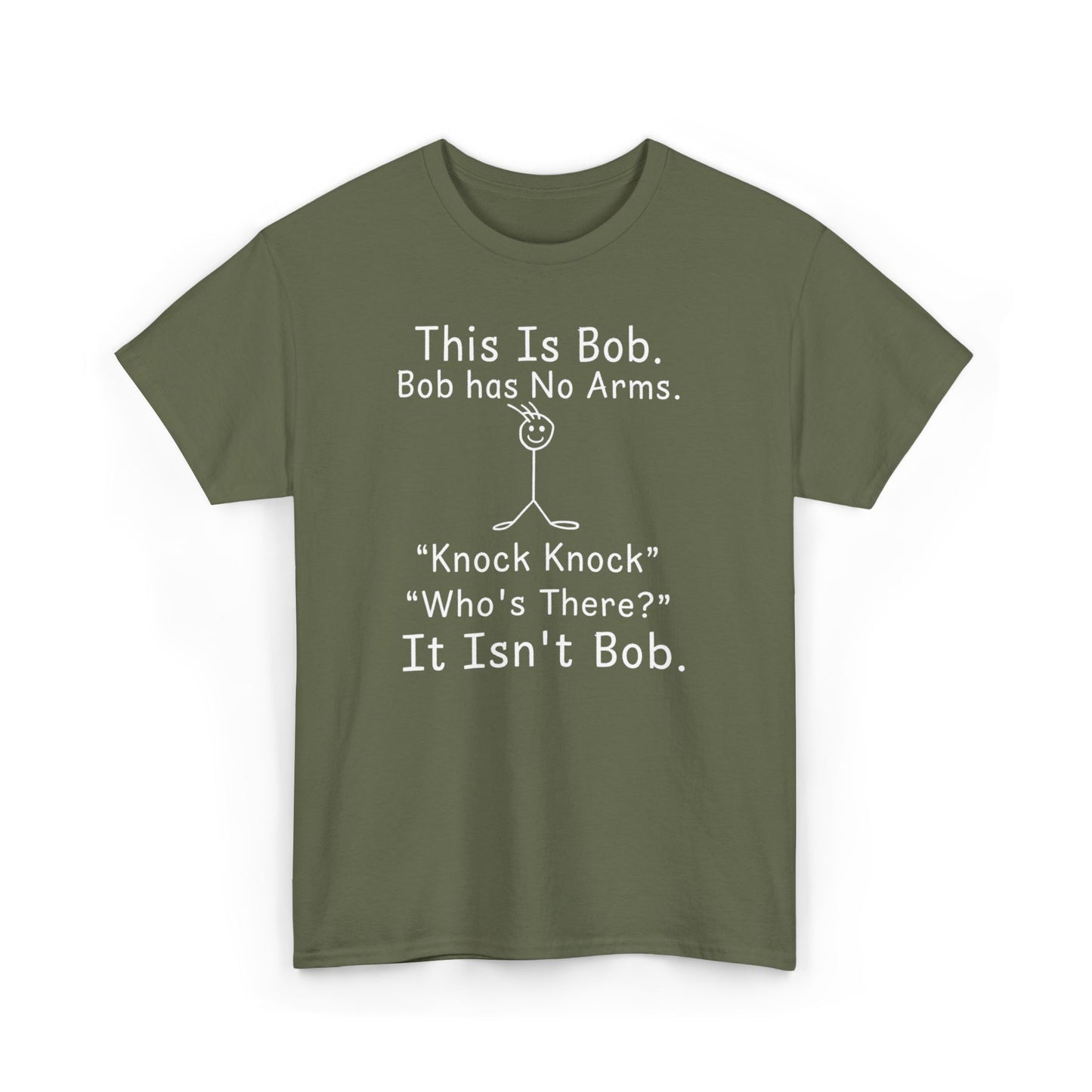 This Is Bob No Arms T-Shirt, Funny Knock Knock Joke Tee, Dry Humor Shirt, Minimalist Meme T-Shirt, Classic Joke Graphic Tee
