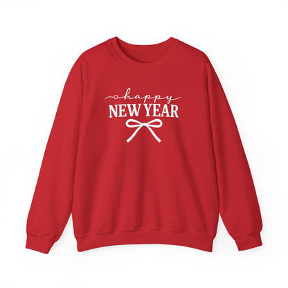 Happy New Year Sweatshirt | Cozy Holiday Crewneck | Script Bow Graphic Sweater | New Year Party Sweatshirt | Winter Gift