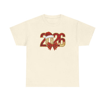 2026 New Year Shirt | Festive Christmas Tee with Santa Hat & Bow | Happy New Year T-Shirt | Holiday Party Outfit Gift