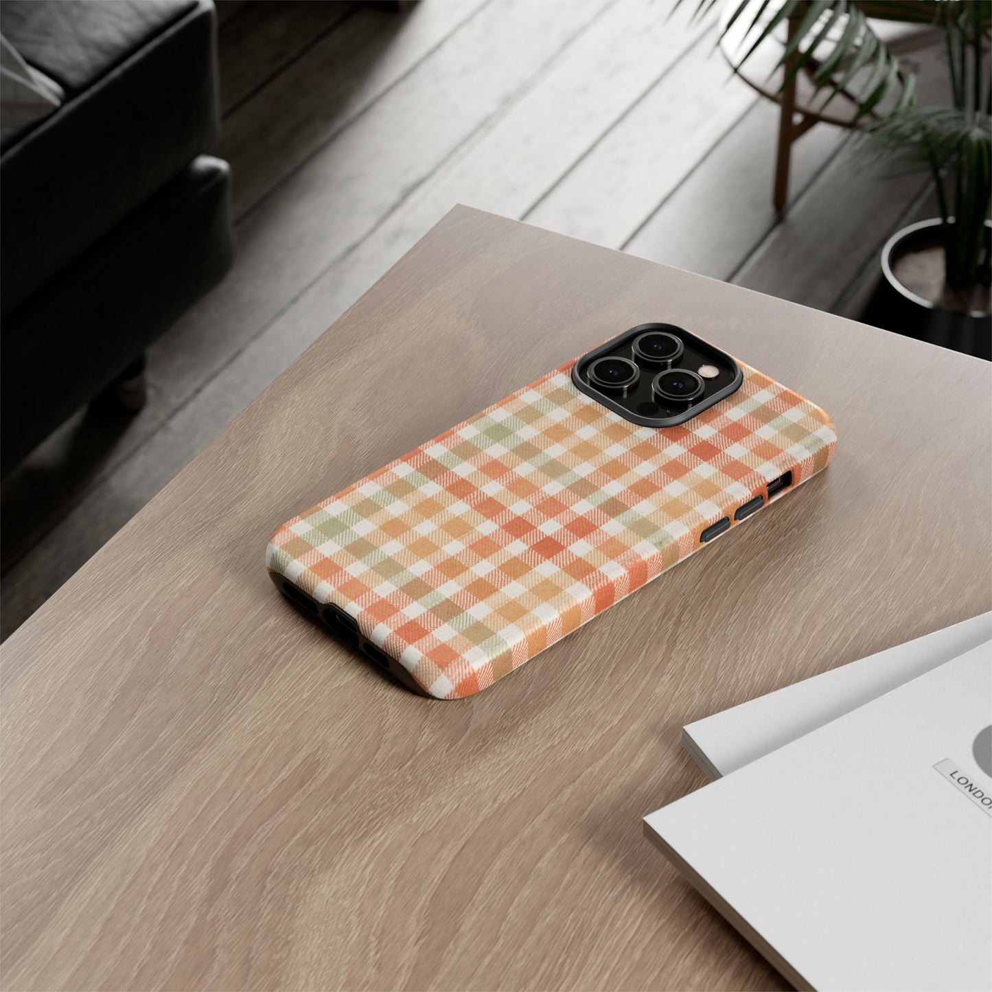Boho Checkered Phone Case | Neutral Aesthetic Plaid Case | Retro Minimalist Check Design | iPhone Cover | Samsung Cover