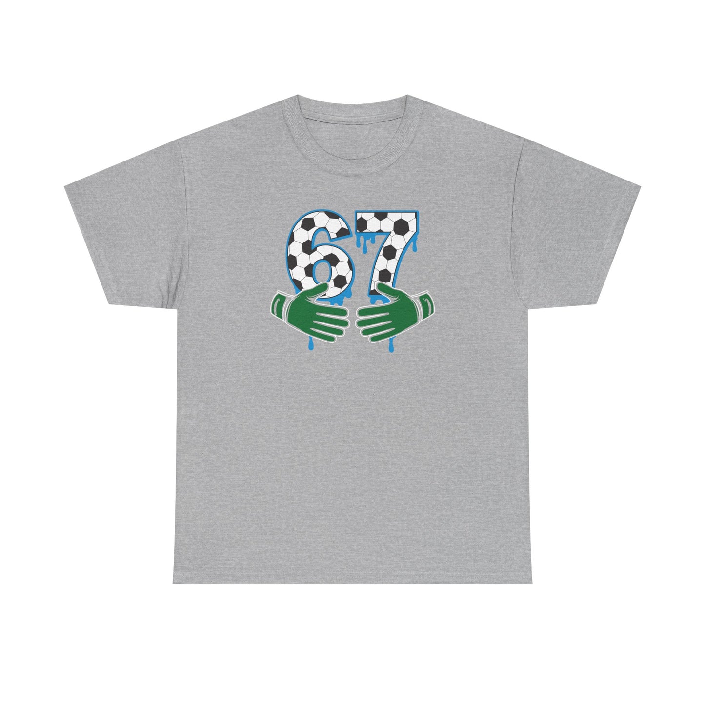 Dripping 97 Number Graphic Tee, Streetwear Checkerboard T-Shirt with Green Hands, Artsy Unisex Cotton Shirt