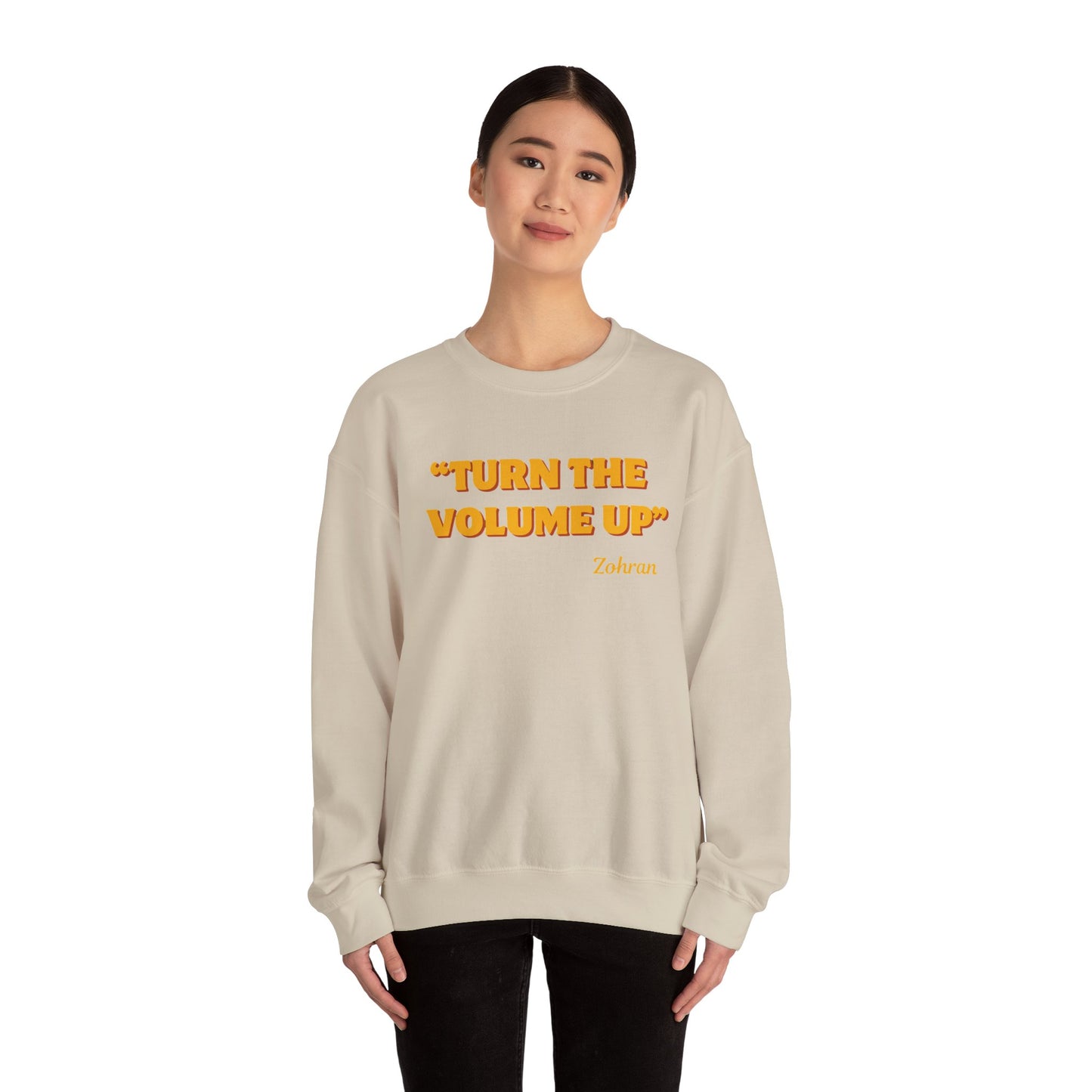 Turn the Volume Up Sweatshirt, Retro Music Quote Crewneck, Minimal Yellow Text Pullover, Cozy Gift for Musicians & Creatives