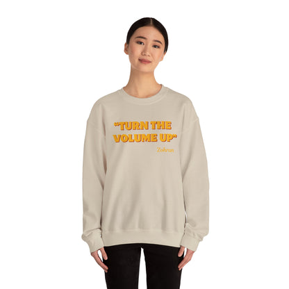 Turn the Volume Up Sweatshirt, Retro Music Quote Crewneck, Minimal Yellow Text Pullover, Cozy Gift for Musicians & Creatives