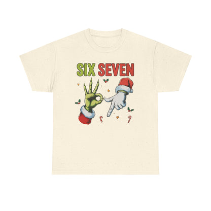 Funny "Six Seven" Christmas Shirt  Grinch Hand & Santa Hand Graphic Tee | Holiday Humor T-Shirt | Unisex Christmas Gift for Men Women