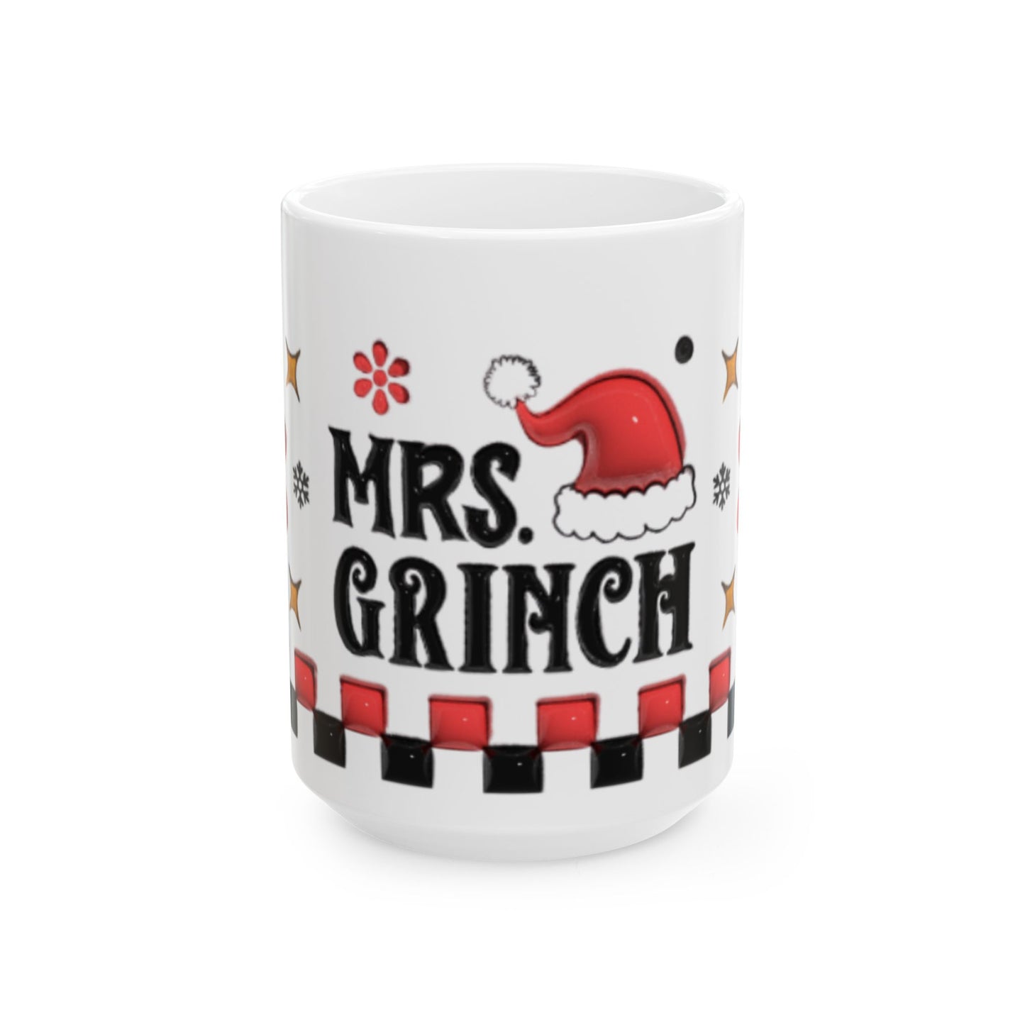 Mrs. Grinch Mug, Funny Christmas Coffee Cup, Santa Hat Grinch Mug for Her, Red Checker Holiday Mug, Christmas Gift for Wife Mom